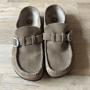 Grey Taupe Suede Birkenstock Buckley Clog